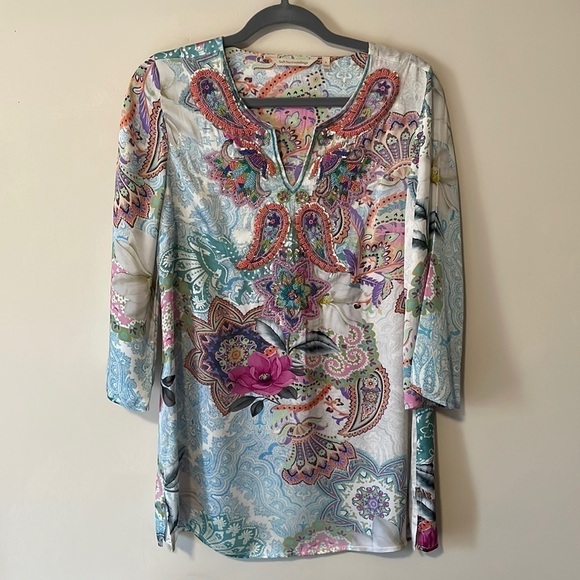 Soft Surroundings Beaded Floral soft flowy Tunic size Small - Picture 1 of 9